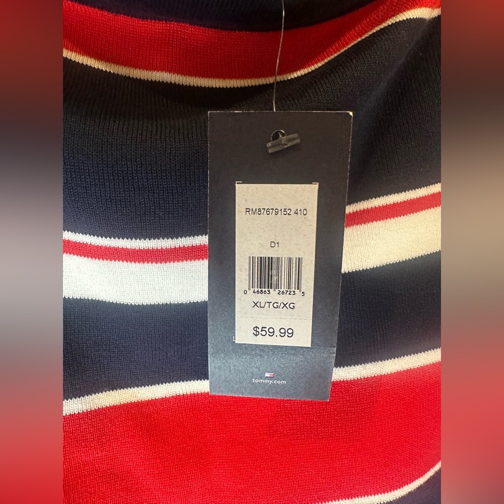 NWT  Tommy Hilfiger Sz XL Bust 36" Striped Red and Navy Boatneck Top B23 - Picture 2 of 6